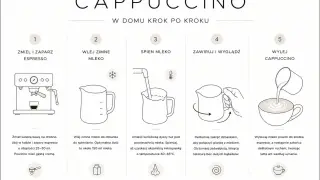 Instrukcja krok po kroku, jak zrobić idealne cappuccino. Zaparz espresso, spień mleko i stwórz piękne latte art.