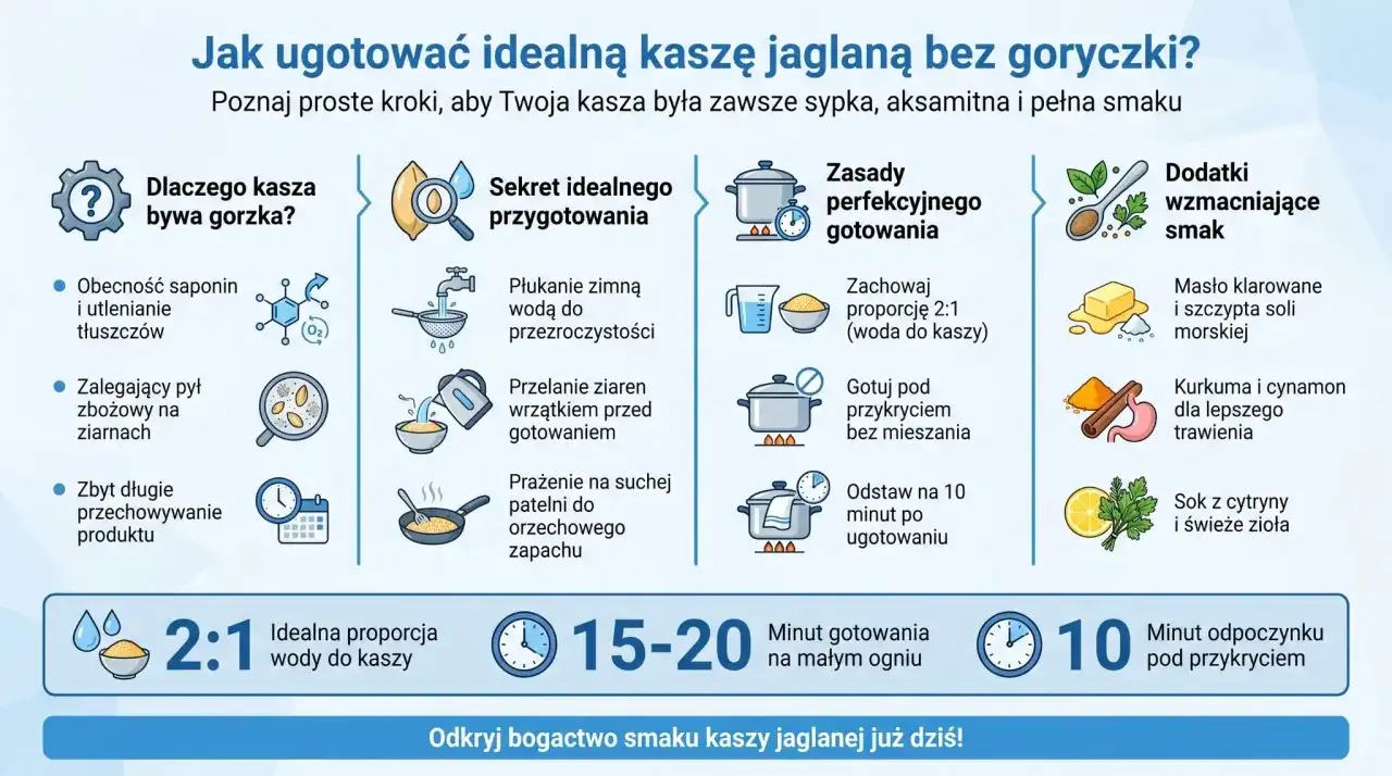 Jak ugotować idealną kaszę jaglaną bez goryczki? Poznaj proste kroki, aby Twoja kasza była zawsze sypka, aksamitna i pełna smaku. Kasza jaglana właściwości: płukanie, wrzątek, prażenie, proporcja 2:1, gotowanie pod przykryciem, odpoczynek.