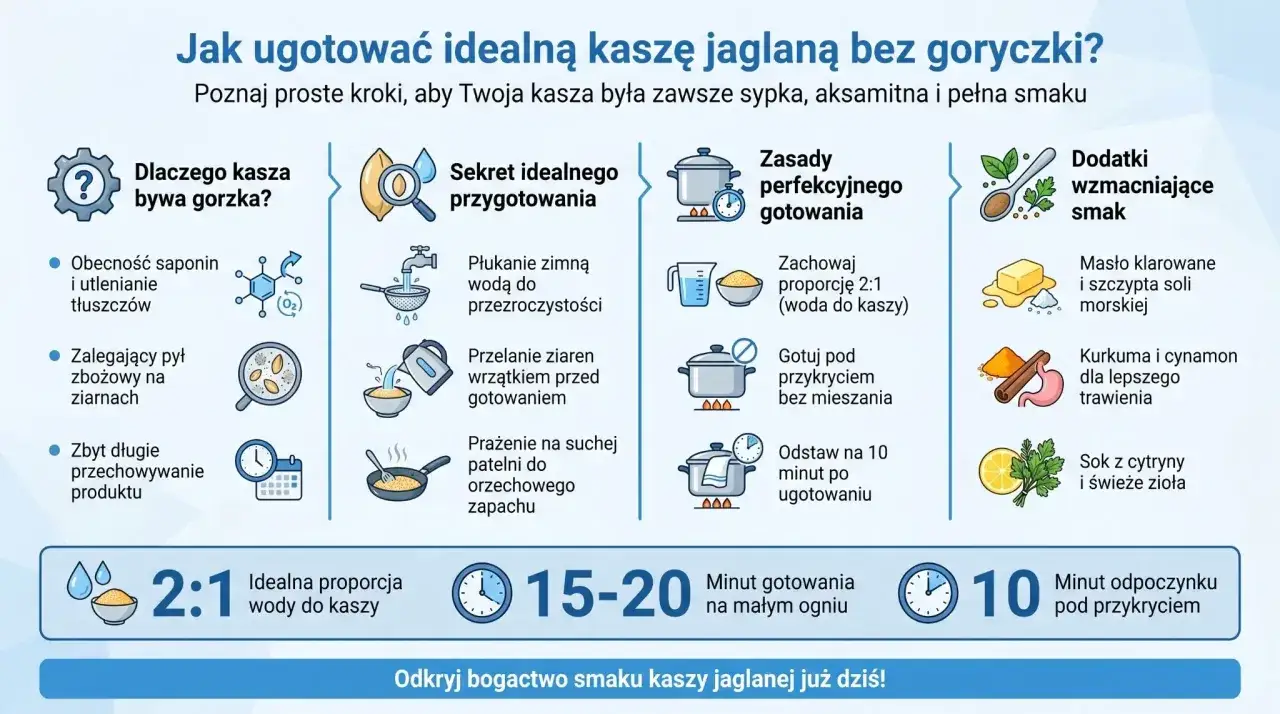 Jak ugotować idealną kaszę jaglaną bez goryczki? Poznaj proste kroki, aby Twoja kasza była zawsze sypka, aksamitna i pełna smaku. Kasza jaglana właściwości: płukanie, wrzątek, prażenie, proporcja 2:1, gotowanie pod przykryciem, odpoczynek.